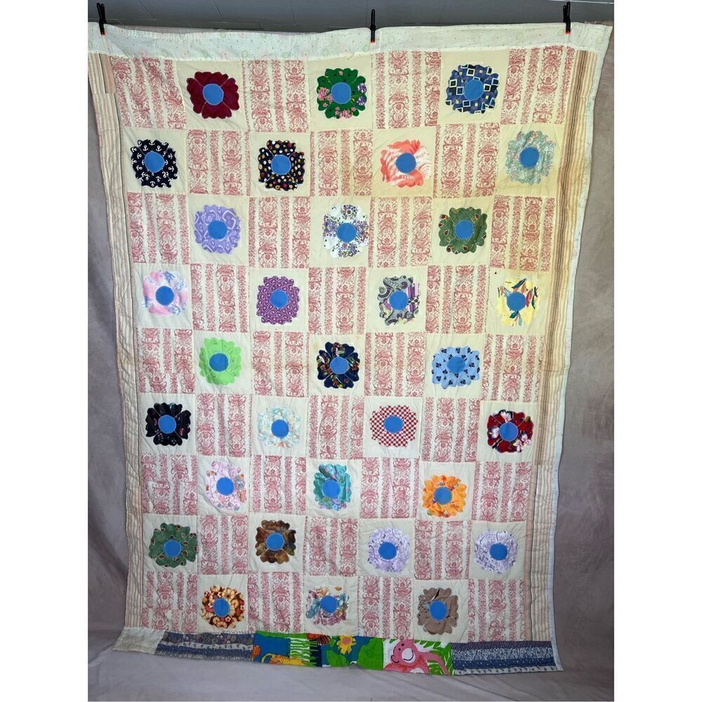 Vintage Handmade Flower Power Quilt